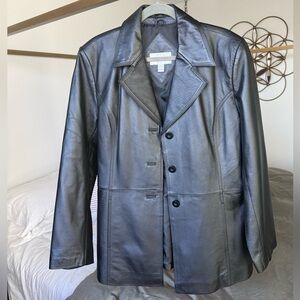 Vtg Worthington Black Leather Jacket XL Y2K Whimsygoth Blazer 90s Baddie Coat
